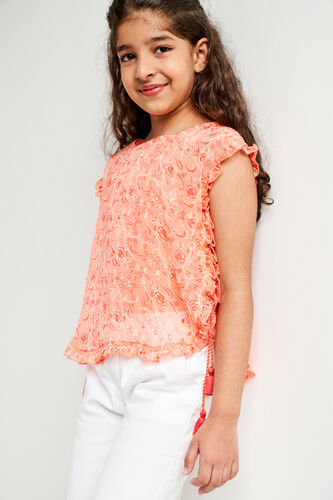 Coral Floral Flounce Top, Coral, image 2